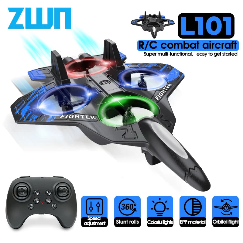 “RC Foam Airplane Glider with LED Lights – 2.4G EPP Stunt Remote Control Fighter Plane Toy for Kids”