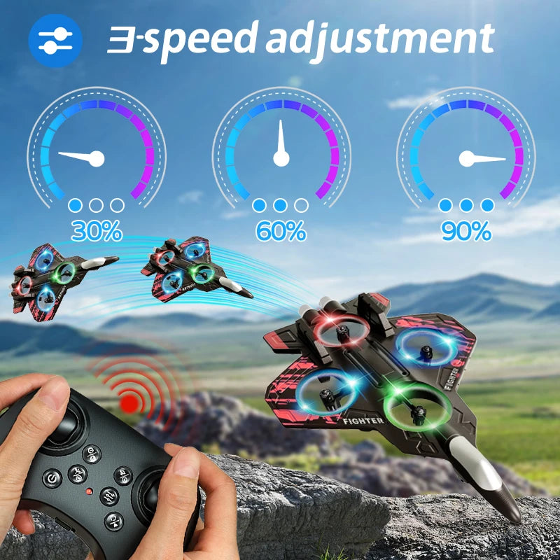 “RC Foam Airplane Glider with LED Lights – 2.4G EPP Stunt Remote Control Fighter Plane Toy for Kids”