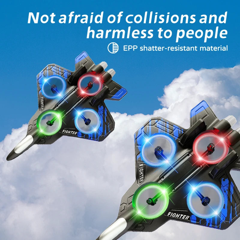 “RC Foam Airplane Glider with LED Lights – 2.4G EPP Stunt Remote Control Fighter Plane Toy for Kids”