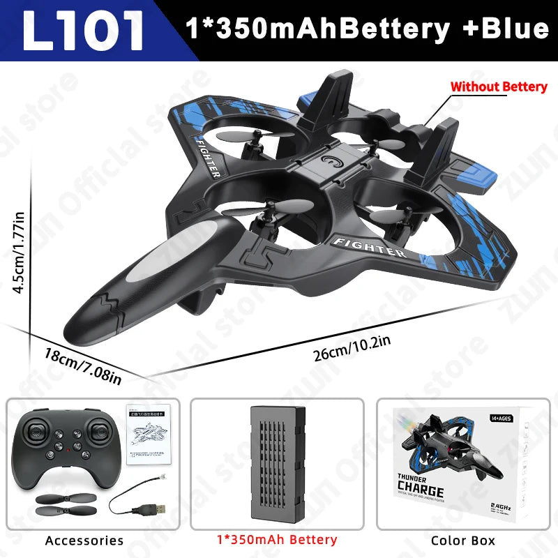 “RC Foam Airplane Glider with LED Lights – 2.4G EPP Stunt Remote Control Fighter Plane Toy for Kids”